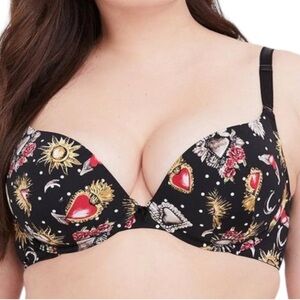 Torrid Push-Up Plunge 360° Back Smoothing Bra, 40D Sacred Hearts Print, NWT
